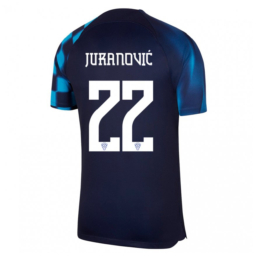 Mujer Camiseta Croacia Josip Juranovic #22 Azul Oscuro 2ª Equipación 22-24