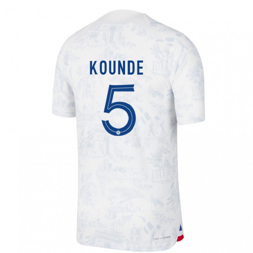 Mujer Camiseta Francia Jules Kounde #5 Blanco Azul 2ª Equipación 22-24