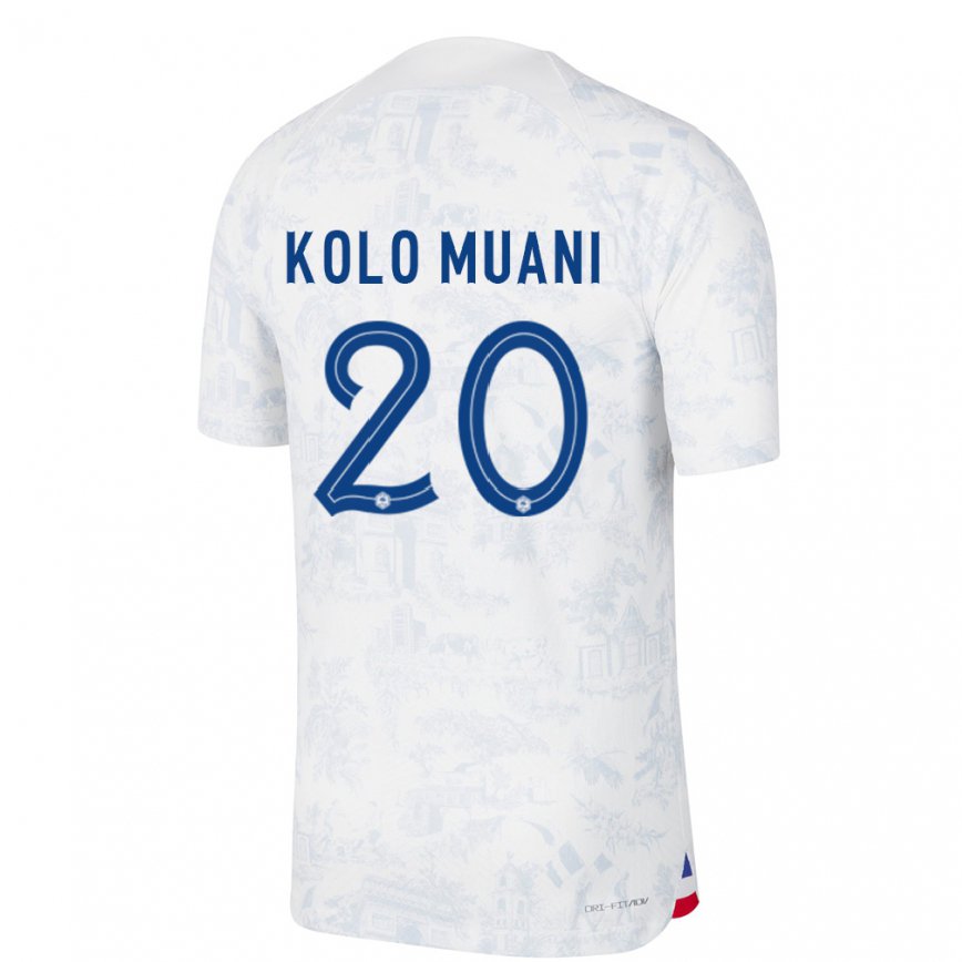 Mujer Camiseta Francia Randal Kolo Muani #20 Blanco Azul 2ª Equipación 22-24