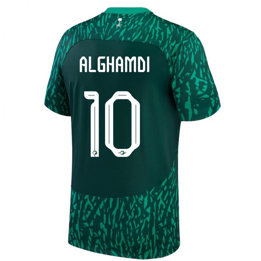Niño Camiseta Arabia Saudita Ahmad Alghamdi #10 Verde Oscuro 2ª Equipación 22-24