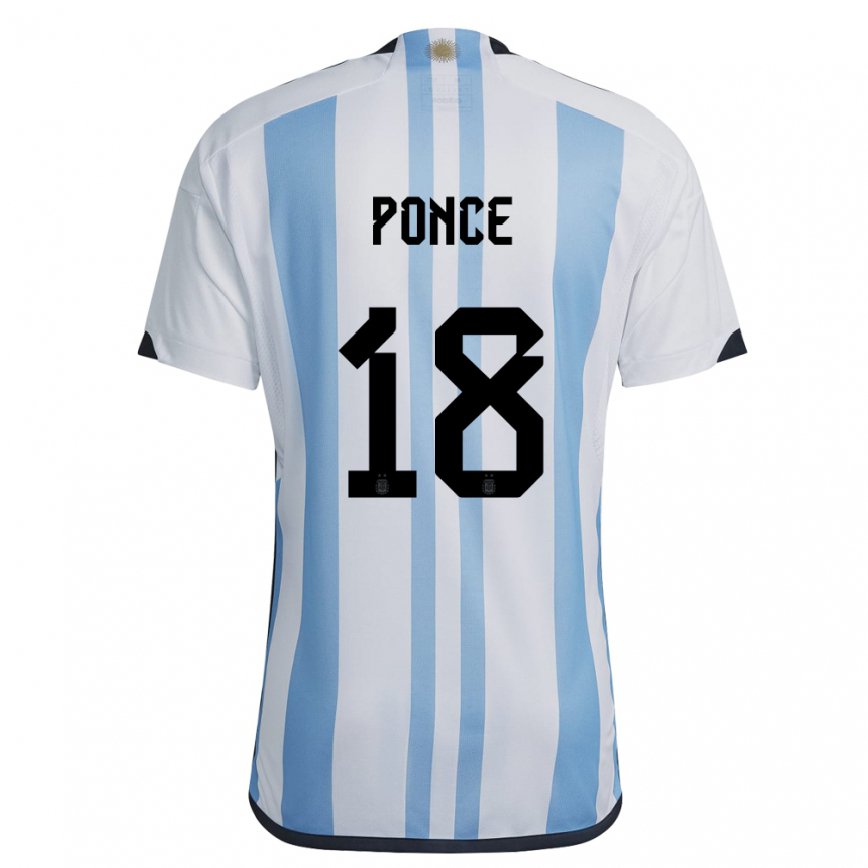 Hombre Camiseta Argentina Ezequiel Ponce #18 Blanco Cielo Azul 1ª Equipación 22-24