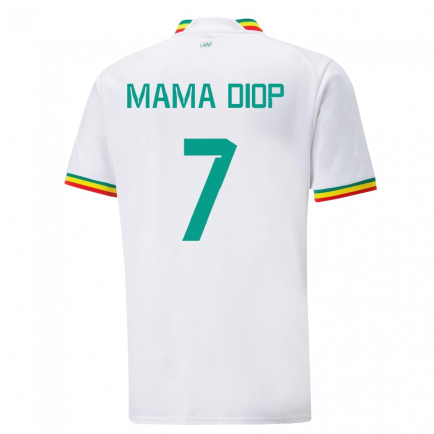 Hombre Camiseta Senegal Mama Diop #7 Blanco 1ª Equipación 22-24