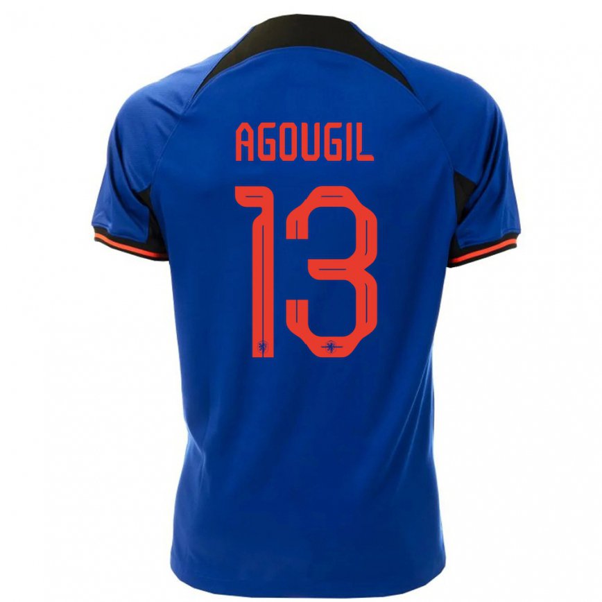 Hombre Camiseta Países Bajos Oualid Agougil #13 Azul Real 2ª Equipación 22-24