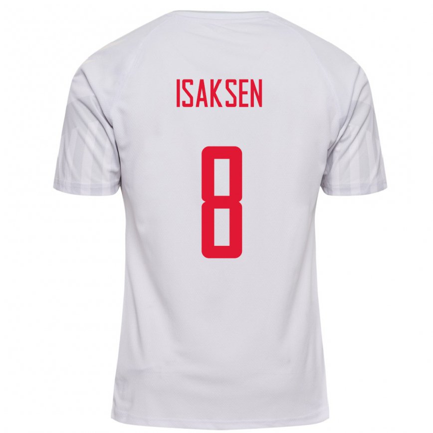 Hombre Camiseta Dinamarca Gustav Isaksen #8 Blanco 2ª Equipación 22-24