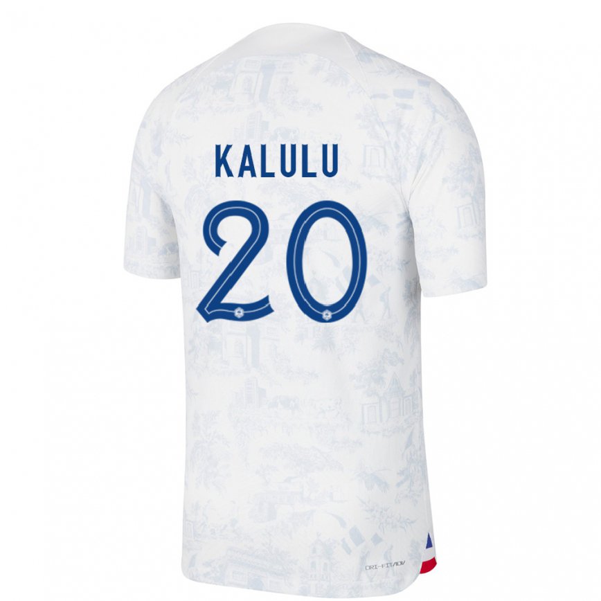 Hombre Camiseta Francia Pierre Kalulu #20 Blanco Azul 2ª Equipación 22-24