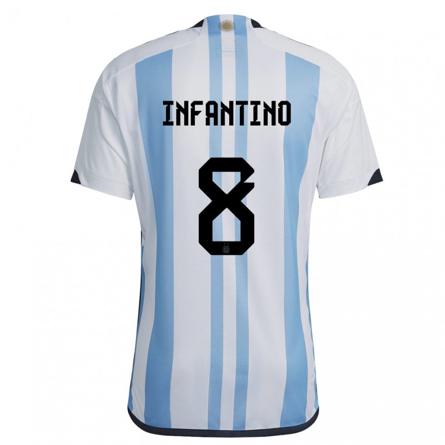 Mujer Camiseta Argentina Gino Infantino #8 Blanco Cielo Azul 1ª Equipación 22-24