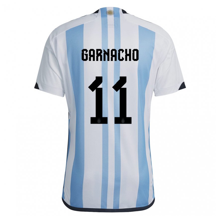 Mujer Camiseta Argentina Alejandro Garnacho #11 Blanco Cielo Azul 1ª Equipación 22-24