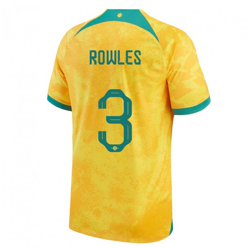 Mujer Camiseta Australia Kye Rowles #3 Dorado 1ª Equipación 22-24