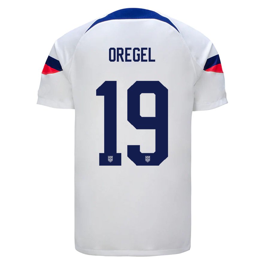 Mujer Camiseta Estados Unidos Sergio Oregel #19 Blanco 1ª Equipación 22-24