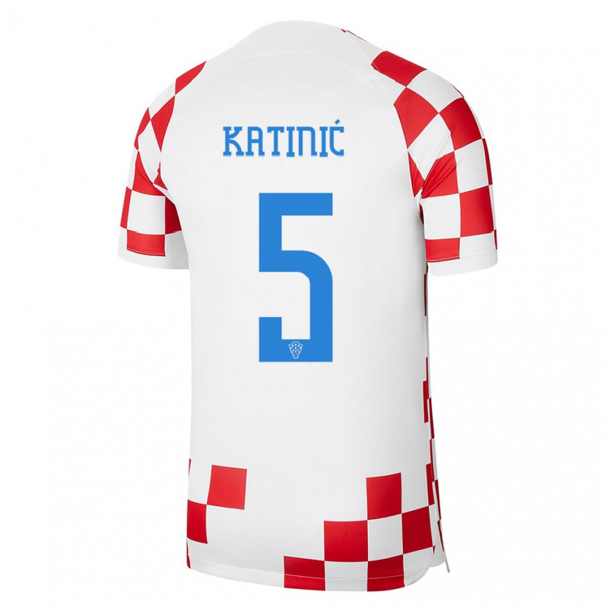 Mujer Camiseta Croacia Maro Katinic #5 Rojo Blanco 1ª Equipación 22-24