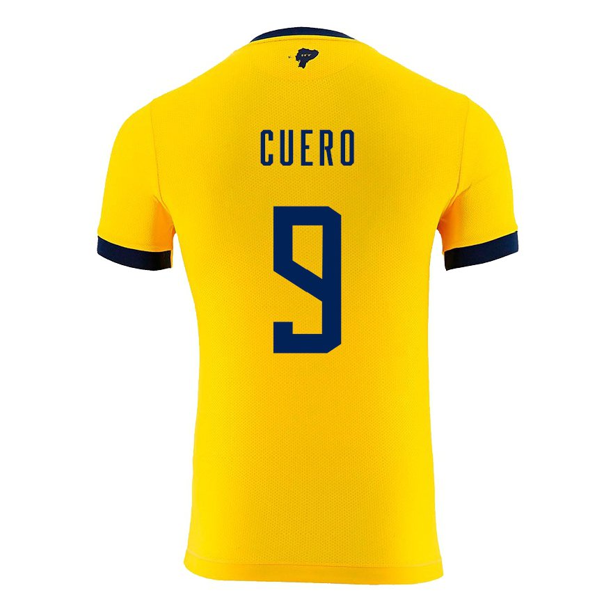 Mujer Camiseta Ecuador Justin Cuero #9 Amarillo 1ª Equipación 22-24