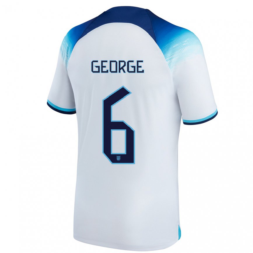 Mujer Camiseta Inglaterra Gabby George #6 Blanco Azul 1ª Equipación 22-24
