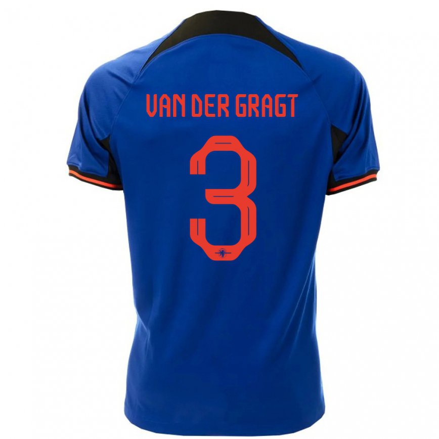 Mujer Camiseta Países Bajos Stefanie Van Der Gragt #3 Azul Real 2ª Equipación 22-24