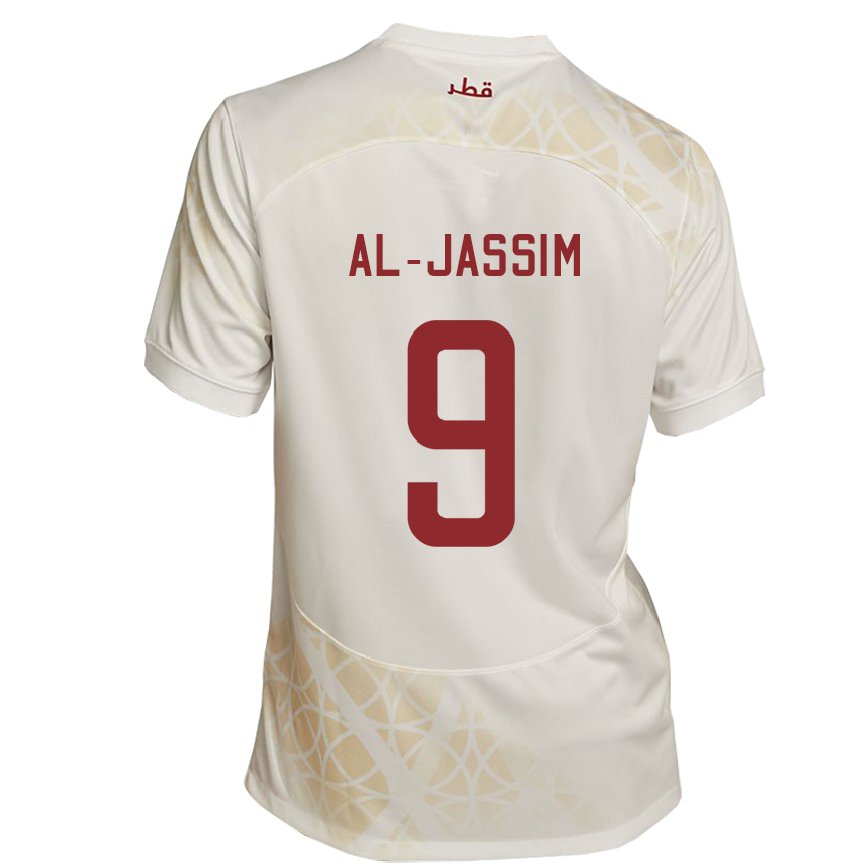 Mujer Camiseta Catar Kholoud Al Jassim #9 Beis Dorado 2ª Equipación 22-24