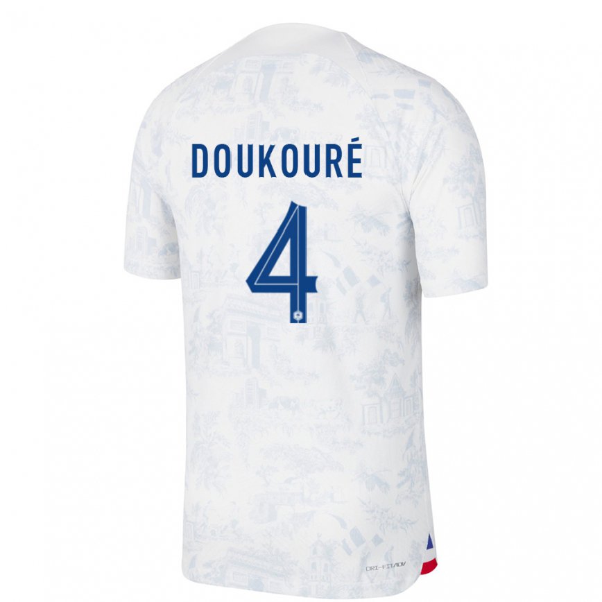 Mujer Camiseta Francia Ismael Doukoure #4 Blanco Azul 2ª Equipación 22-24