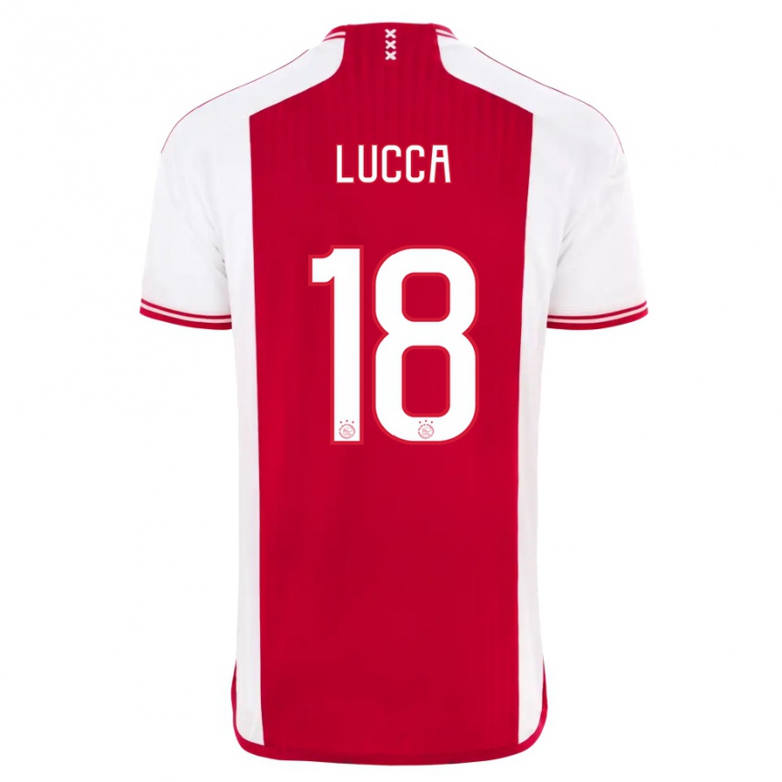 Niño Fútbol Camiseta Lorenzo Lucca #18 Rojo Blanco 1ª Equipación 2023/24