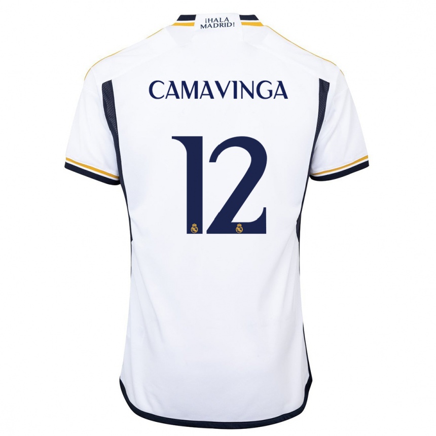 Niño Fútbol Camiseta Eduardo Camavinga #12 Blanco 1ª Equipación 2023/24