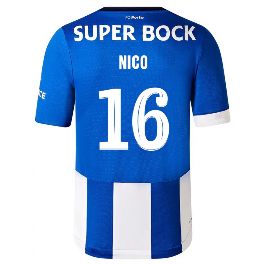 Niño Fútbol Camiseta Nico Gonzalez #16 Azul Blanco 1ª Equipación 2023/24
