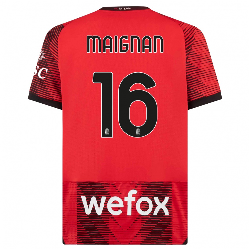 Niño Fútbol Camiseta Mike Maignan #16 Negro Rojo 1ª Equipación 2023/24
