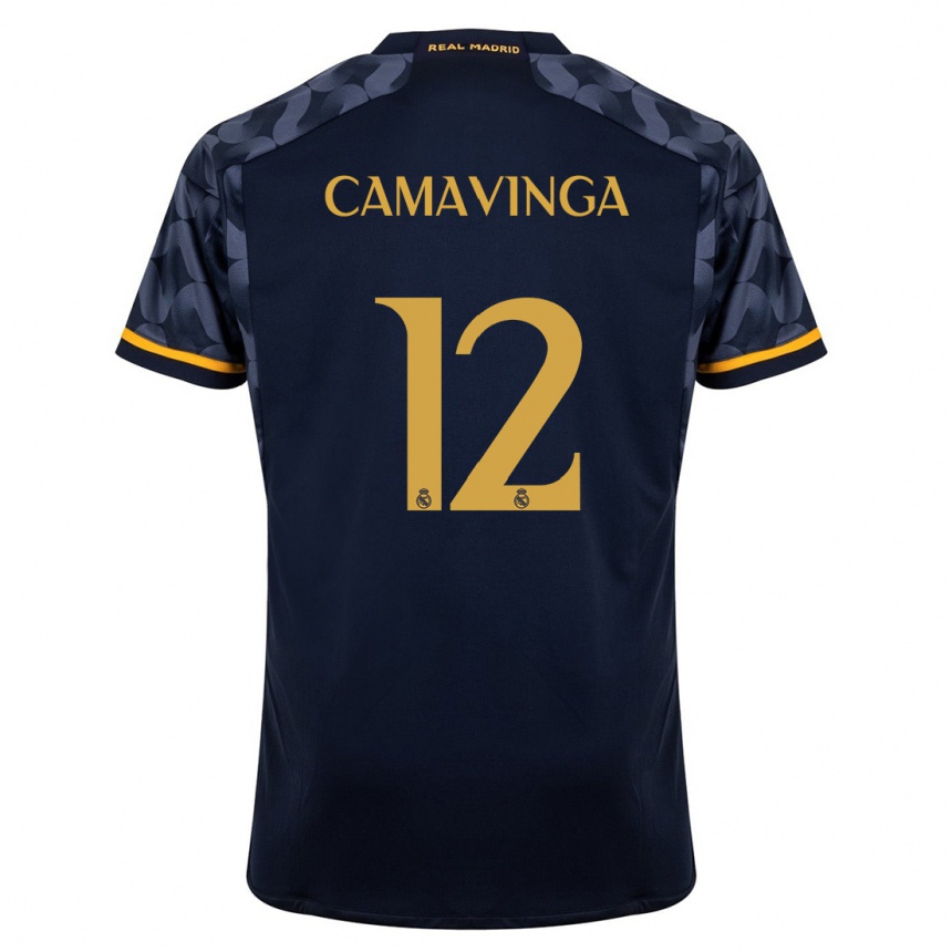 Niño Fútbol Camiseta Eduardo Camavinga #12 Azul Oscuro 2ª Equipación 2023/24