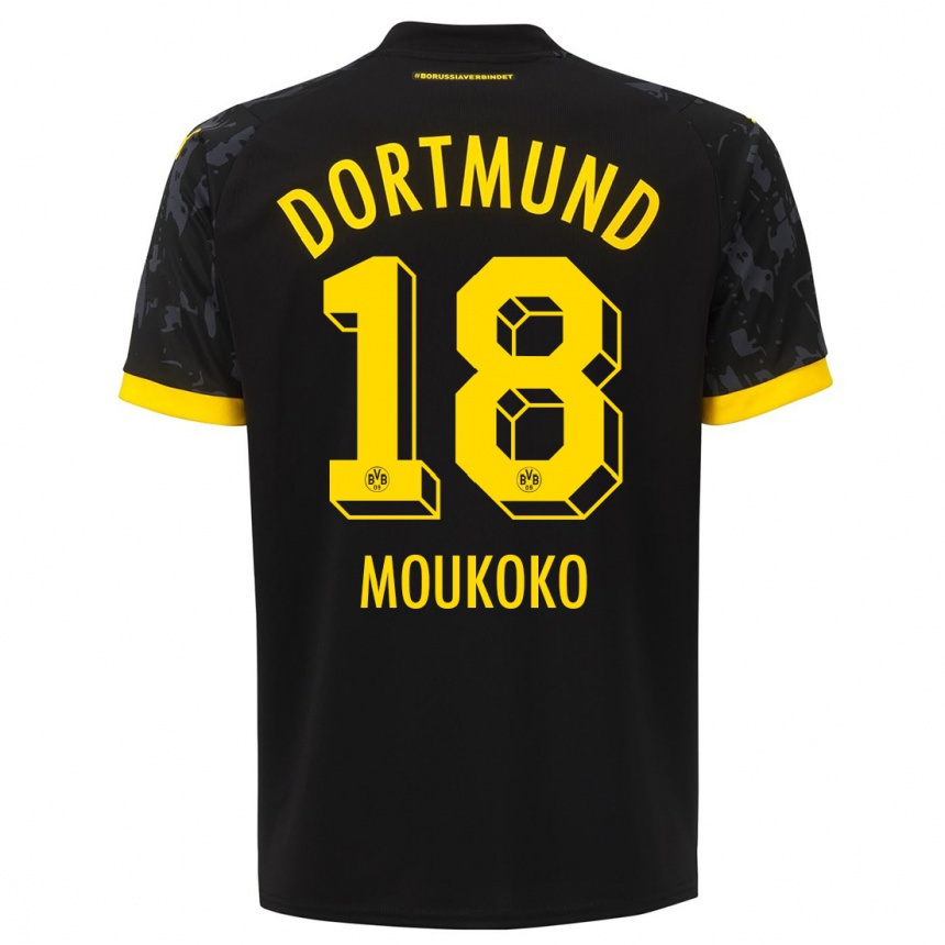Niño Fútbol Camiseta Youssoufa Moukoko #18 Negro 2ª Equipación 2023/24