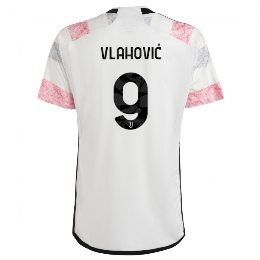 Niño Fútbol Camiseta Dusan Vlahovic #9 Blanco Rosa 2ª Equipación 2023/24