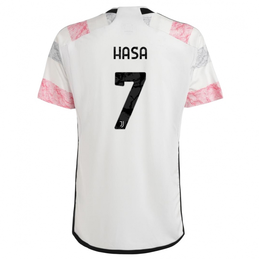 Niño Fútbol Camiseta Luis Hasa #7 Blanco Rosa 2ª Equipación 2023/24