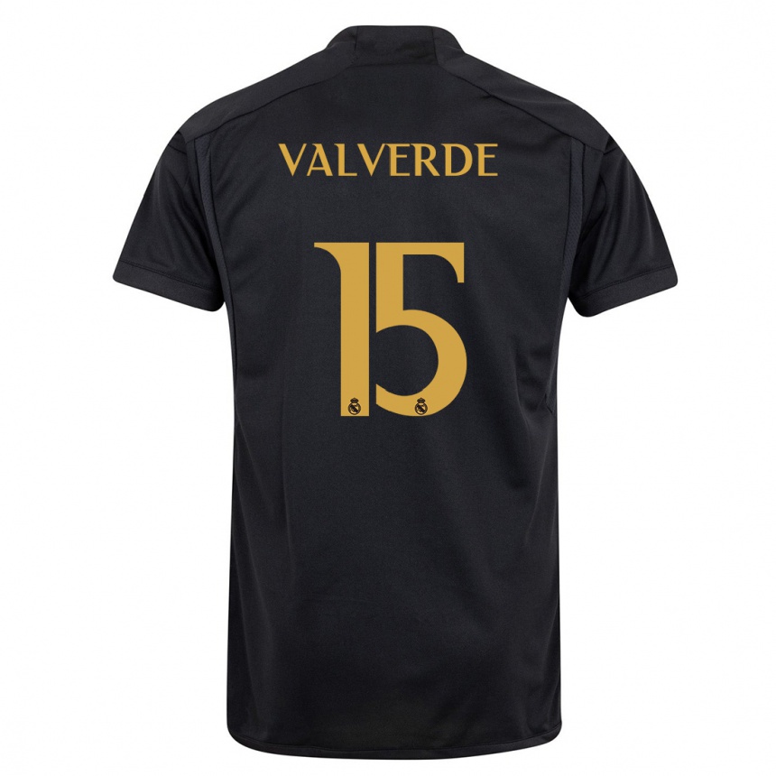 Niño Fútbol Camiseta Federico Valverde #15 Negro Equipación Tercera 2023/24