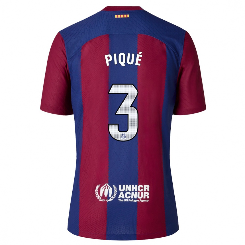 Mujer Fútbol Camiseta Gerard Piqué #3 Rojo Azul 1ª Equipación 2023/24