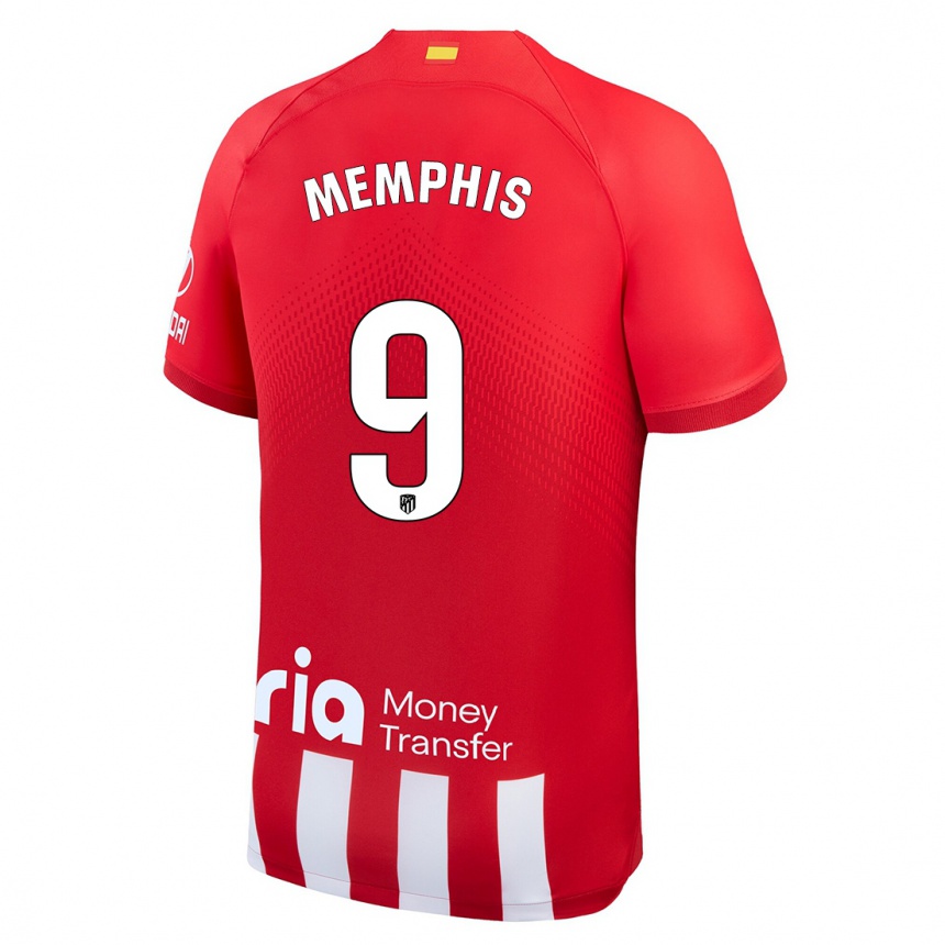 Mujer Fútbol Camiseta Memphis Depay #9 Rojo Blanco 1ª Equipación 2023/24