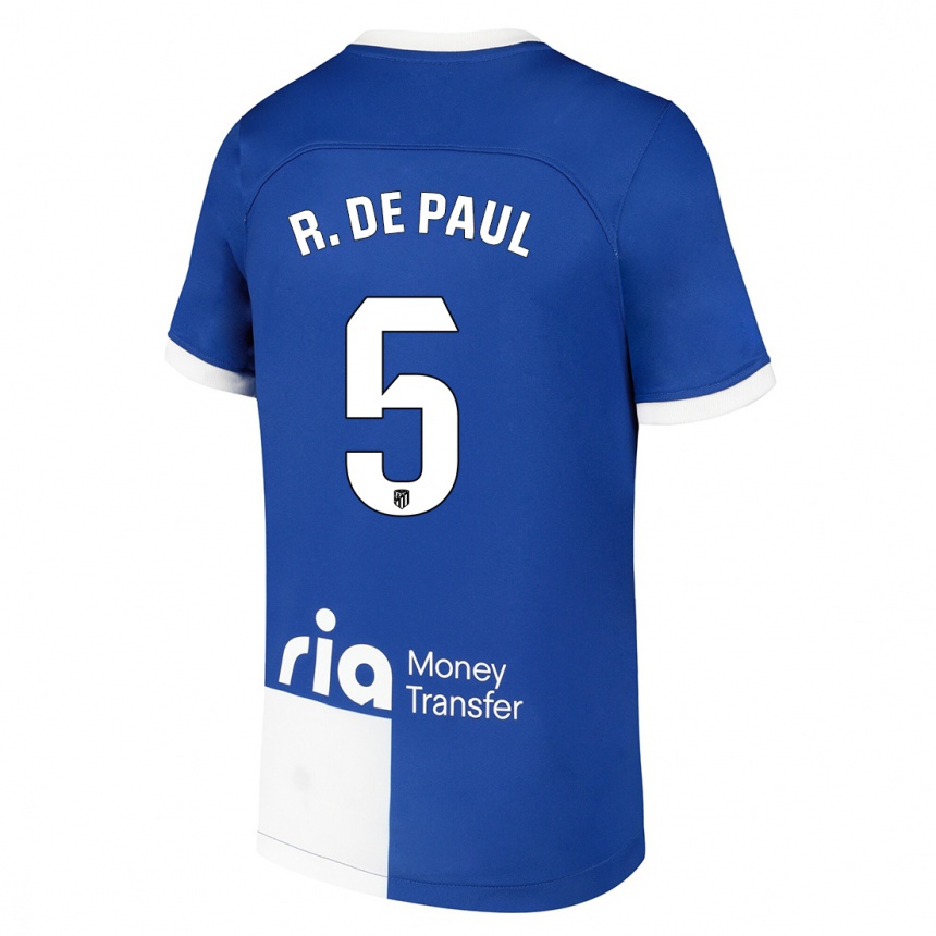 Mujer Fútbol Camiseta Rodrigo De Paul #5 Azul Blanco 2ª Equipación 2023/24