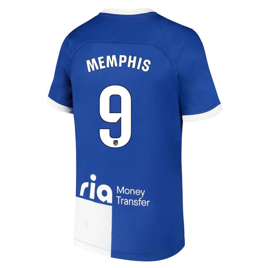 Mujer Fútbol Camiseta Memphis Depay #9 Azul Blanco 2ª Equipación 2023/24