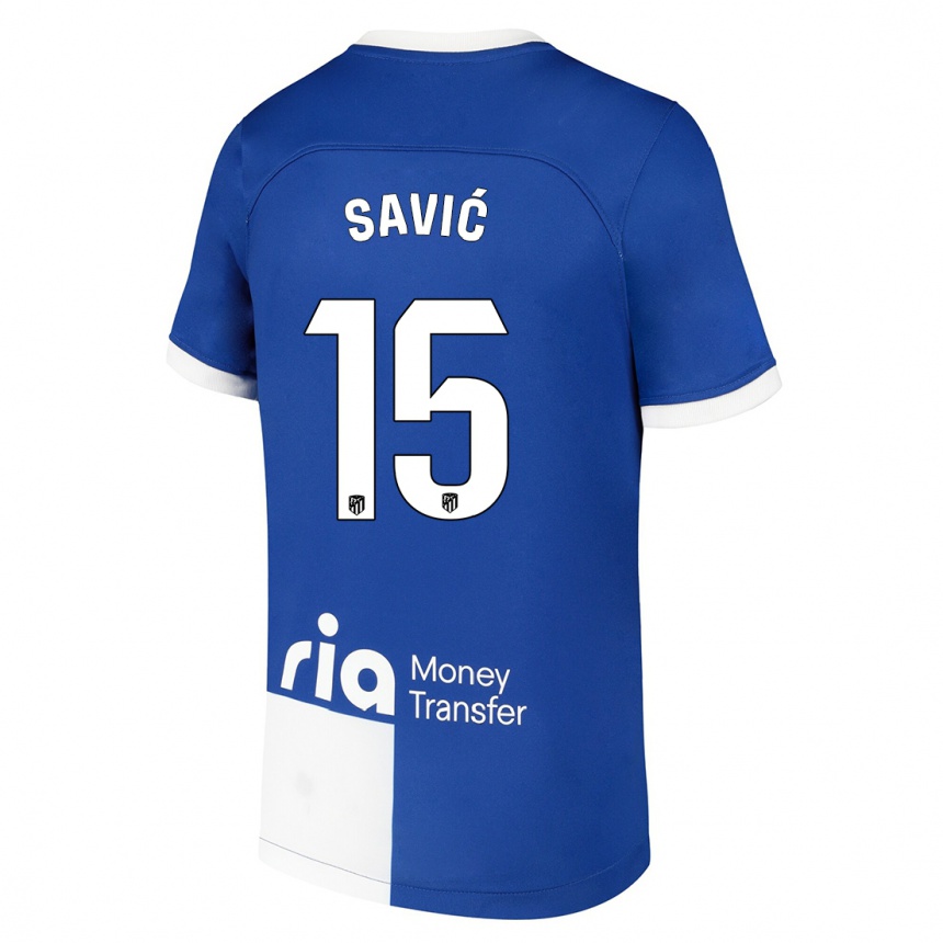 Mujer Fútbol Camiseta Stefan Savic #15 Azul Blanco 2ª Equipación 2023/24