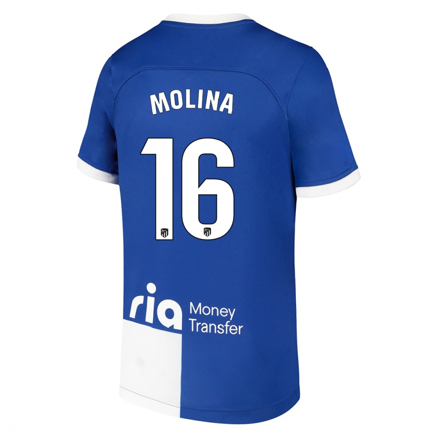 Mujer Fútbol Camiseta Nahuel Molina #16 Azul Blanco 2ª Equipación 2023/24