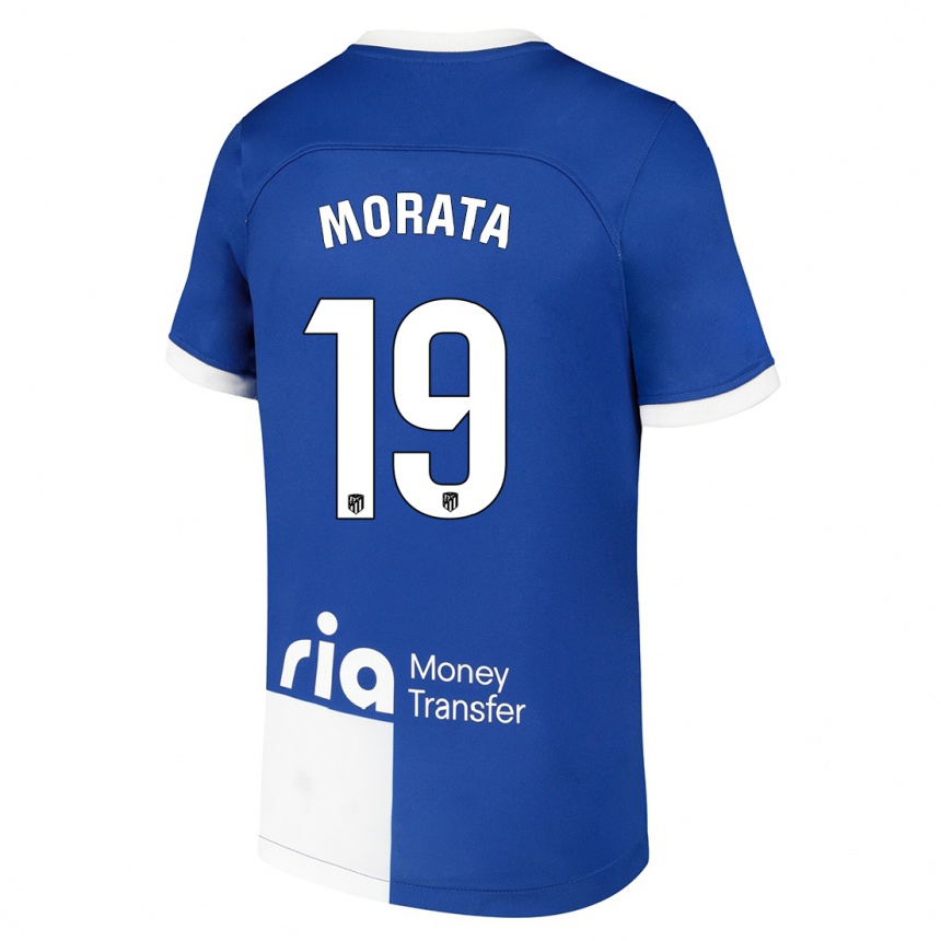 Mujer Fútbol Camiseta Alvaro Morata #19 Azul Blanco 2ª Equipación 2023/24