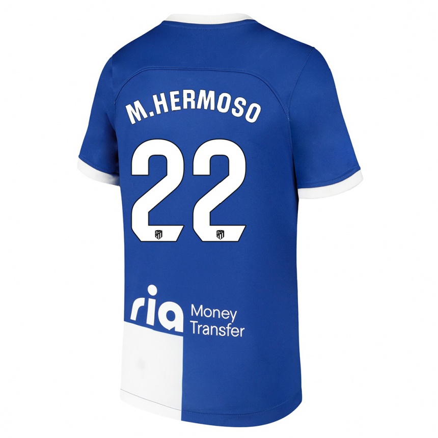 Mujer Fútbol Camiseta Mario Hermoso #22 Azul Blanco 2ª Equipación 2023/24