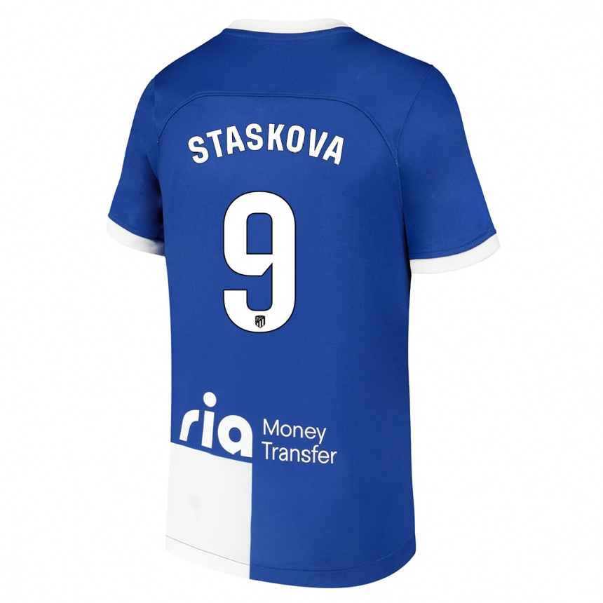 Mujer Fútbol Camiseta Andrea Staskova #9 Azul Blanco 2ª Equipación 2023/24